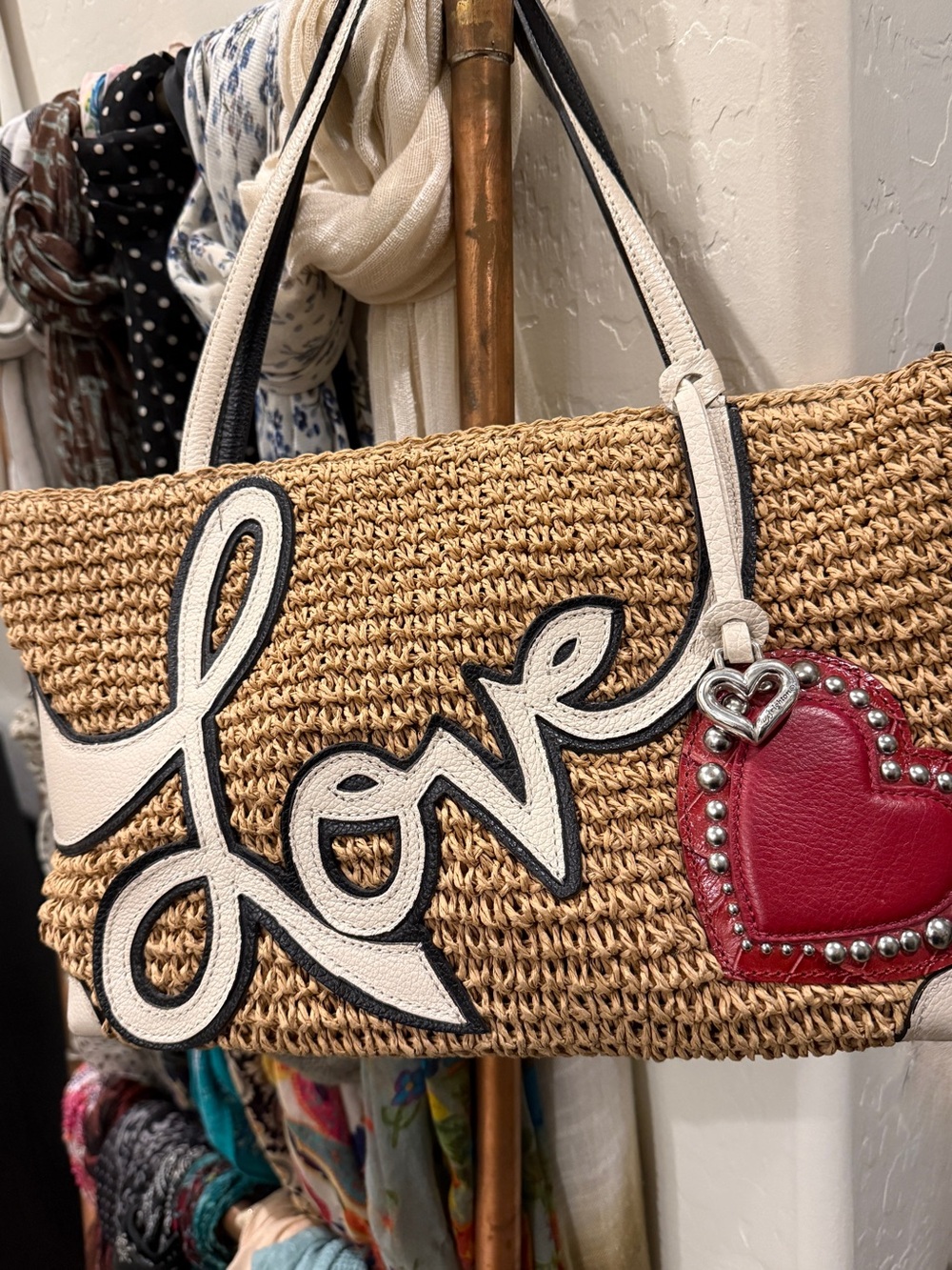 Vintage Brighton Love Story Straw Handbag Tote